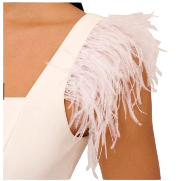 Adrianne Papell White Feather-Trimmed Midi Dress With Side Slit Sz 14 NWT - Picture 4 of 9